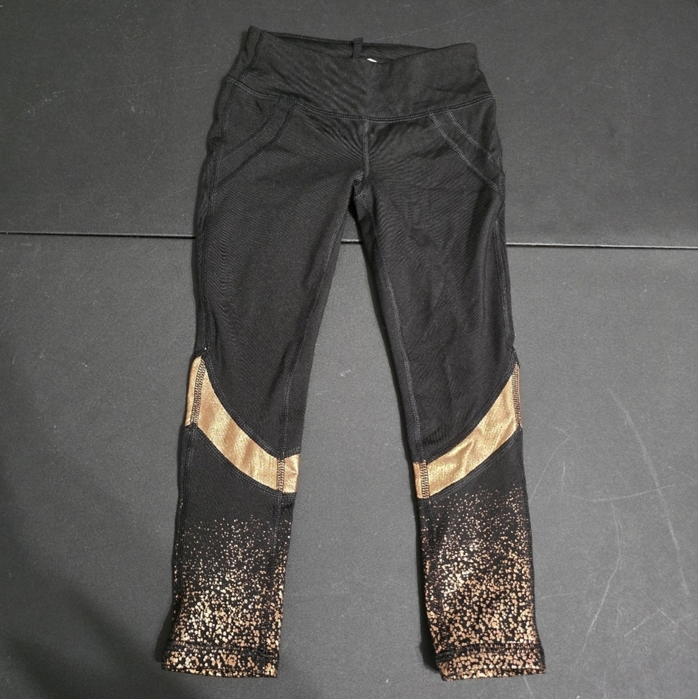 Avia Girls Size XS 4-5 Black and Gold Athletic Leggings